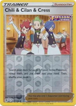 Chili & Cilan & Cress Reverse Holo 227, Fusion Strike | Sword & Shield, trainer, 2.00 kr, Pokesingles. Kjøp pokemon kort til lave priser hos oss.