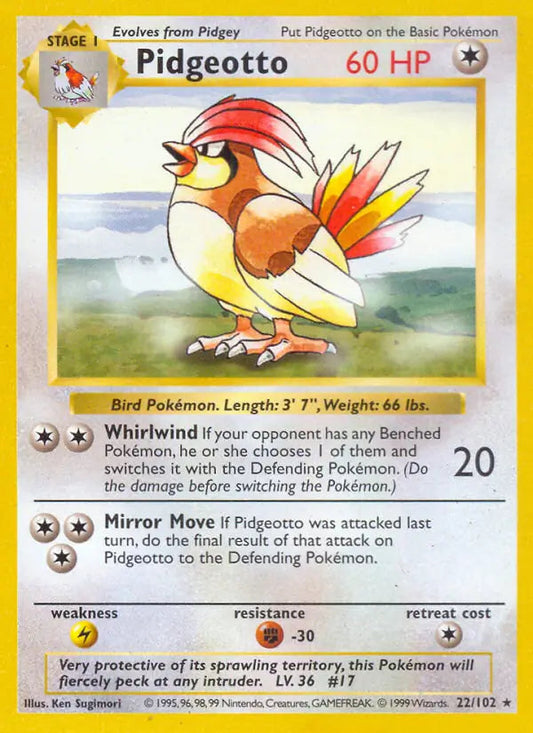 Pidgeotto 22 - Base Set Shadowless Pokesingles