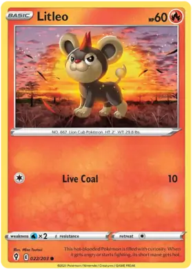 Litleo 022, Evolving Skies | Sword & Shield, , 5.00 kr, Pokesingles. Kjøp pokemon kort til lave priser hos oss.