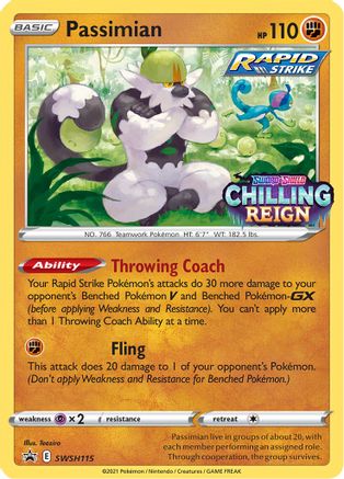Passimian - SWSH115 (Prerelease), Sword & Shield Promos | Sword & Shield, promo, 11.04 kr, Pokesingles. Kjøp pokemon kort til lave priser hos oss.