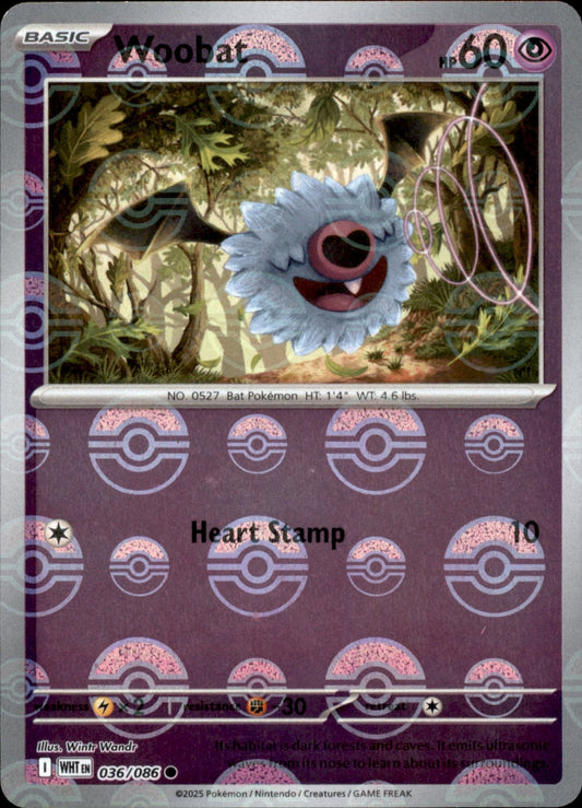 Woobat Poke ball Holo 036 - White Flare Pokesingles