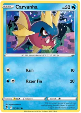 Carvanha 035, Evolving Skies | Sword & Shield, , 5.00 kr, Pokesingles. Kjøp pokemon kort til lave priser hos oss.