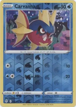 Carvanha Reverse Holo 035, Evolving Skies | Sword & Shield, , 5.00 kr, Pokesingles. Kjøp pokemon kort til lave priser hos oss.