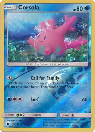 Corsola Reverse Holo 36 - Sun & Moon Base Pokesingles