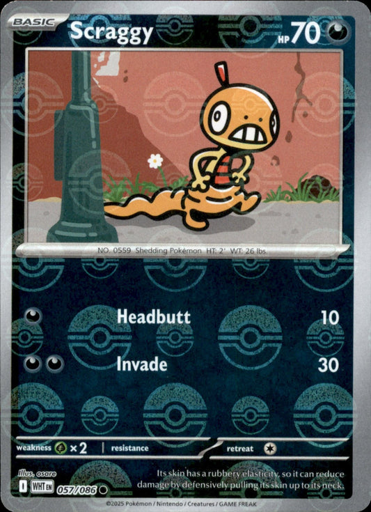 Scraggy Poke ball Holo 057 - White Flare Pokesingles