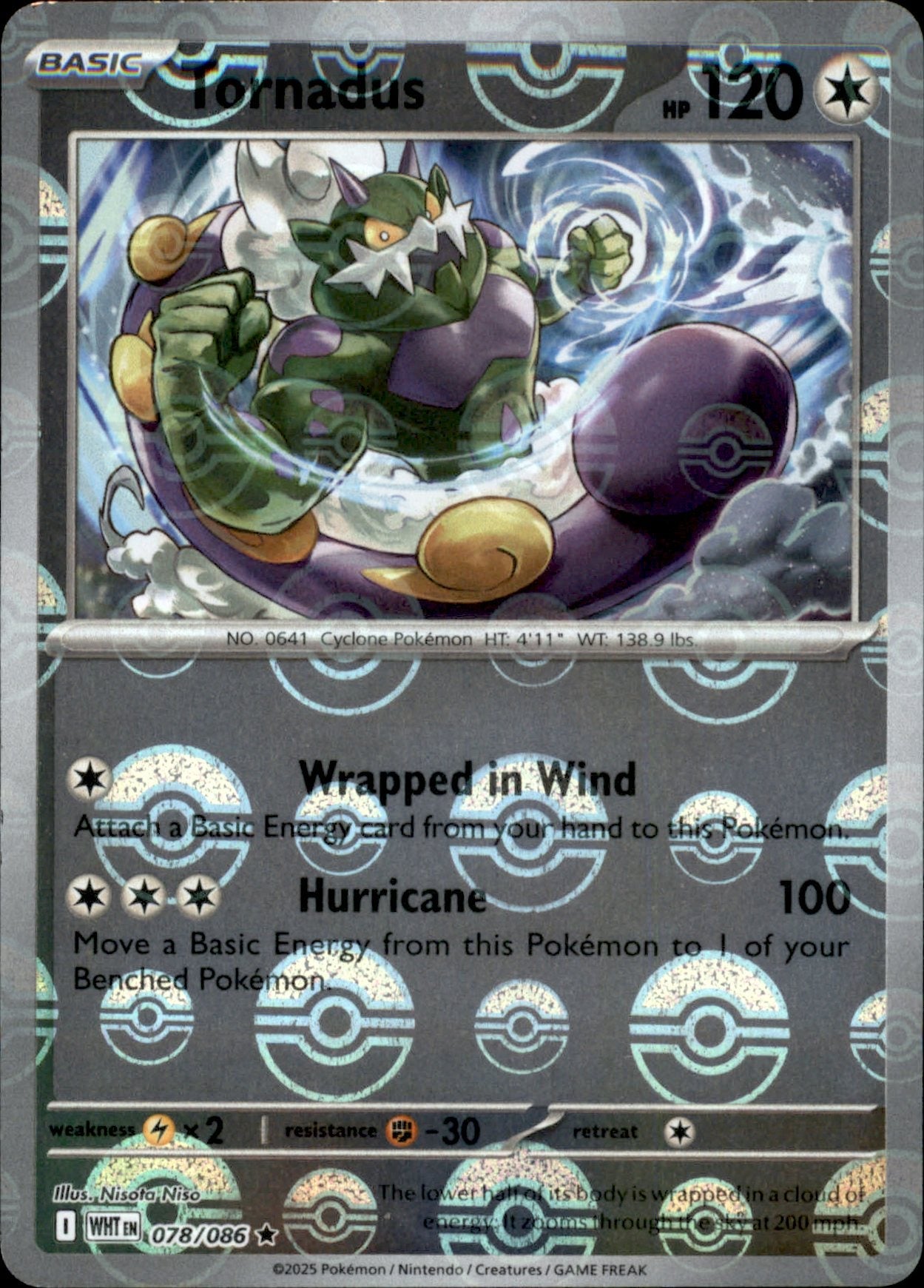 Tornadus Poke ball Holo 078 - White Flare Pokesingles