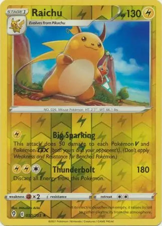 Raichu Reverse Holo 050, Evolving Skies | Sword & Shield, , 5.00 kr, Pokesingles. Kjøp pokemon kort til lave priser hos oss.