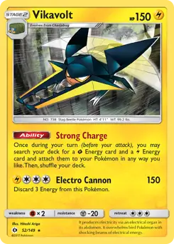 Vikavolt Holo Rare 52 - Sun & Moon Base Pokesingles