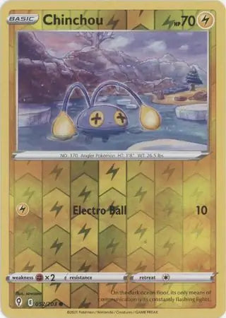 Chinchou Reverse Holo 052, Evolving Skies | Sword & Shield, , 5.00 kr, Pokesingles. Kjøp pokemon kort til lave priser hos oss.