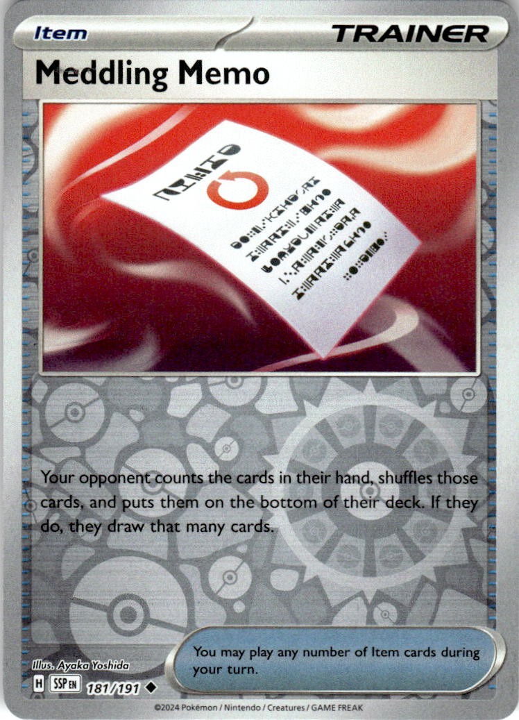Meddling Memo 181 (Reverse Holofoil) - SV08: Surging Sparks