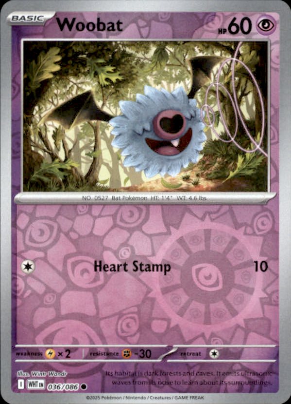 Woobat Reverse Holo 036 - White Flare Pokesingles