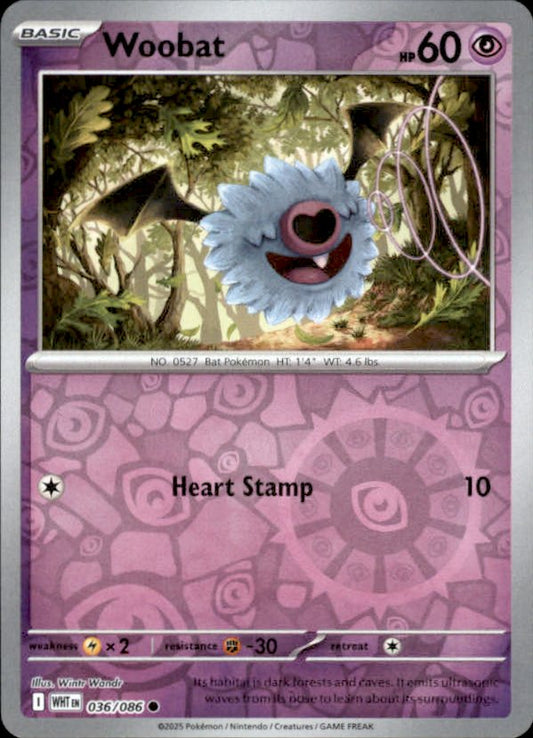 Woobat Reverse Holo 036 - White Flare Pokesingles
