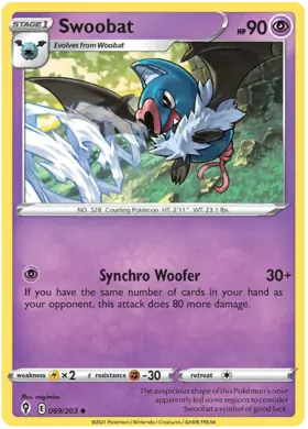Swoobat 069, Evolving Skies | Sword & Shield, , 5.00 kr, Pokesingles. Kjøp pokemon kort til lave priser hos oss.