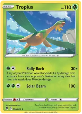 Tropius 006, Evolving Skies | Sword & Shield, , 5.00 kr, Pokesingles. Kjøp pokemon kort til lave priser hos oss.