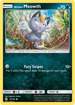 Alolan Meowth 78 - Sun & Moon Base Pokesingles