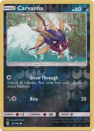 Carvanha Reverse Holo 81 - Sun & Moon Base Pokesingles