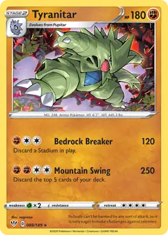 Tyranitar Holo Rare 088, Darkness Ablaze | Sword & Shield, , 7.00 kr, Pokesingles. Kjøp pokemon kort til lave priser hos oss.