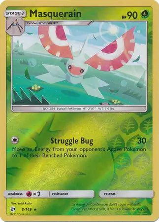 Masquerain Reverse Holo 8 - Sun & Moon Base Pokesingles