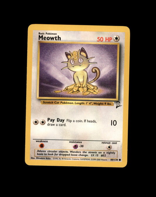 *SE BILDE FOR TILSTAND* Meowth #80 Pokemon Base Set 2 Pokesingles