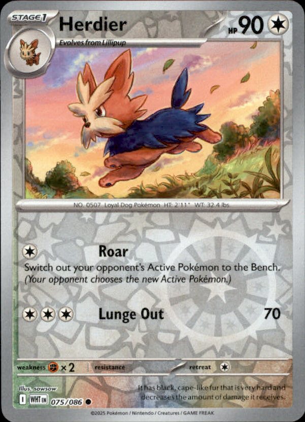 Herdier Reverse Holo 075 - White Flare Pokesingles