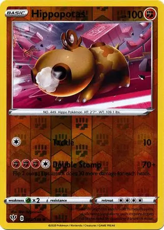 Hippopotas Reverse Holo 093, Darkness Ablaze | Sword & Shield, , 60.00 kr, Pokesingles. Kjøp pokemon kort til lave priser hos oss.