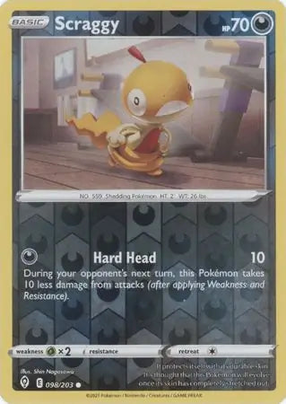 Scraggy Reverse Holo 098, Evolving Skies | Sword & Shield, , 5.00 kr, Pokesingles. Kjøp pokemon kort til lave priser hos oss.