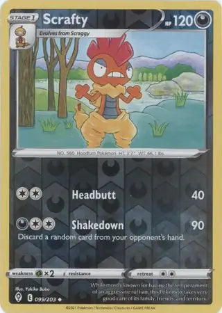 Scrafty Reverse Holo 099, Evolving Skies | Sword & Shield, , 5.00 kr, Pokesingles. Kjøp pokemon kort til lave priser hos oss.