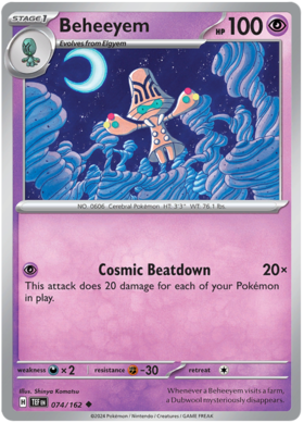 074 Beheeyem, Temporal Forces | Scarlet & Violet, nonholo, 2.00 kr, Pokesingles. Kjøp pokemon kort til lave priser hos oss.