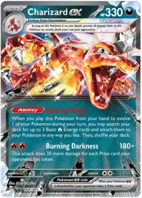 054 Charizard ex, Paldean Fates, ex, 55.00 kr, Pokesingles. Kjøp pokemon kort til lave priser hos oss.