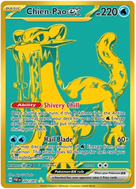 242 Chien-Pao ex, Paldean Fates, secret, 3.00 kr, Pokesingles. Kjøp pokemon kort til lave priser hos oss.