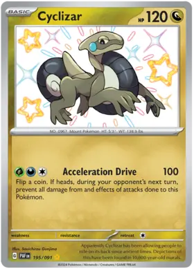 195 Cyclizar, Paldean Fates, secret, 100.00 kr, Pokesingles. Kjøp pokemon kort til lave priser hos oss.