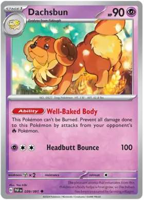 039 Dachsbun, Paldean Fates, nonholo, 2.00 kr, Pokesingles. Kjøp pokemon kort til lave priser hos oss.