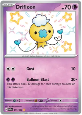 155 Drifloon, Paldean Fates, secret, 100.00 kr, Pokesingles. Kjøp pokemon kort til lave priser hos oss.