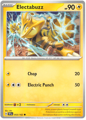 053 Electabuzz, Temporal Forces | Scarlet & Violet, nonholo, 2.00 kr, Pokesingles. Kjøp pokemon kort til lave priser hos oss.