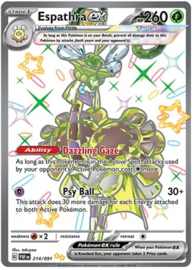 214 Espathra ex, Paldean Fates, secret, 3.00 kr, Pokesingles. Kjøp pokemon kort til lave priser hos oss.