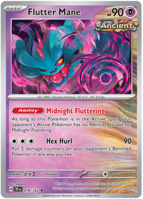 078 Flutter Mane - Holo Rare, Temporal Forces | Scarlet & Violet, reverse, 5.00 kr, Pokesingles. Kjøp pokemon kort til lave priser hos oss.