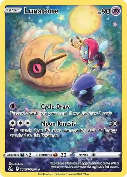 Lunatone GG11, Crown Zenith | Sword & Shield, , 0.00 kr, Pokesingles. Kjøp pokemon kort til lave priser hos oss.