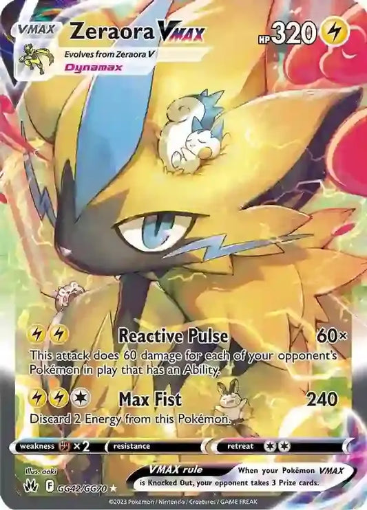 Zeraora VMAX GG42, Crown Zenith | Sword & Shield, , 0.00 kr, Pokesingles. Kjøp pokemon kort til lave priser hos oss.