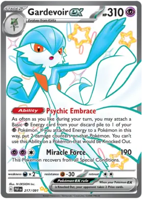 217 Gardevoir ex, Paldean Fates, secret, 100.00 kr, Pokesingles. Kjøp pokemon kort til lave priser hos oss.
