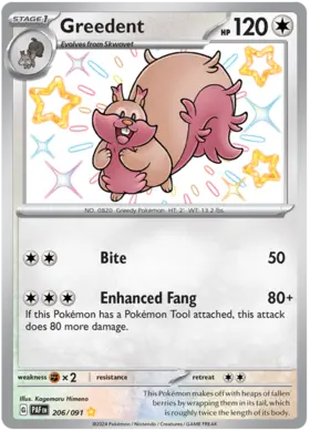 206 Greedent, Paldean Fates, secret, 3.00 kr, Pokesingles. Kjøp pokemon kort til lave priser hos oss.