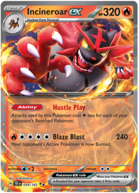 034 Incineroar ex, Temporal Forces | Scarlet & Violet, ex,holo, 25.00 kr, Pokesingles. Kjøp pokemon kort til lave priser hos oss.