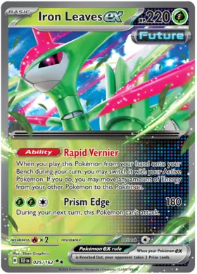 025 Iron Leaves ex, Temporal Forces | Scarlet & Violet, ex, 25.00 kr, Pokesingles. Kjøp pokemon kort til lave priser hos oss.
