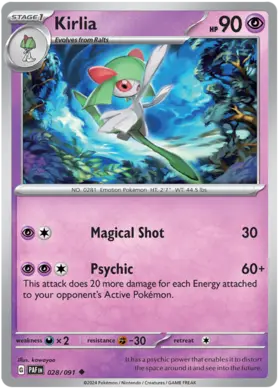 028 Kirlia, Paldean Fates, nonholo, 2.00 kr, Pokesingles. Kjøp pokemon kort til lave priser hos oss.