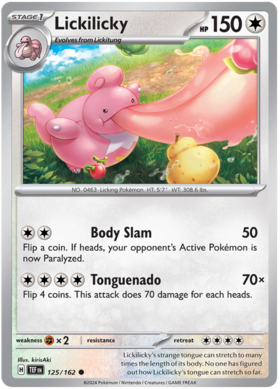 125 Lickilicky, Temporal Forces | Scarlet & Violet, nonholo, 2.00 kr, Pokesingles. Kjøp pokemon kort til lave priser hos oss.