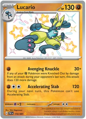 174 Lucario, Paldean Fates, secret, 3.00 kr, Pokesingles. Kjøp pokemon kort til lave priser hos oss.