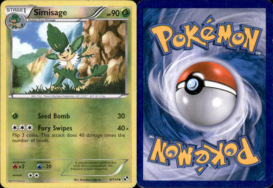 Simisage Reverse Holo 8 - Black and White Base (MP - Moderately Played) Pokesingles