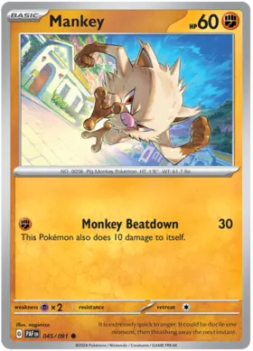 045 Mankey, Paldean Fates, nonholo, 2.00 kr, Pokesingles. Kjøp pokemon kort til lave priser hos oss.