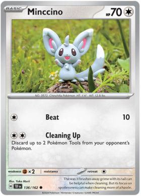 136 Minccino, Temporal Forces | Scarlet & Violet, nonholo, 2.00 kr, Pokesingles. Kjøp pokemon kort til lave priser hos oss.