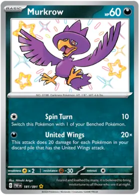181 Murkrow, Paldean Fates, secret, 100.00 kr, Pokesingles. Kjøp pokemon kort til lave priser hos oss.