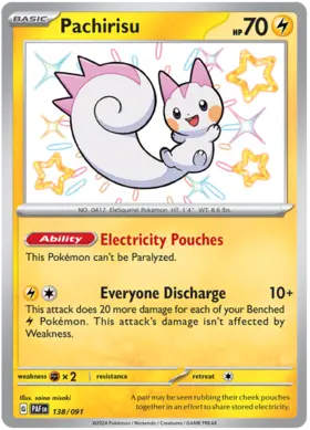 138 Pachirisu, Paldean Fates, secret, 3.00 kr, Pokesingles. Kjøp pokemon kort til lave priser hos oss.
